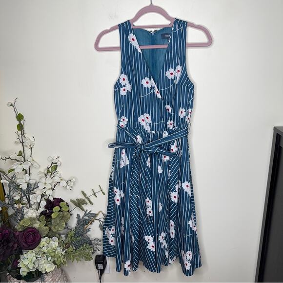 MODCLOTH Instant Energy Faux-Wrap Dress Blue Floral Stripe {3K51} - Picture 3 of 6